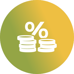 Interest Checking icon with a stack of coins and percent sign